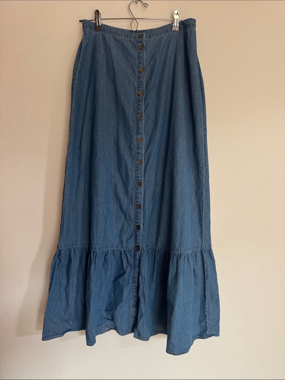 DR2 Button-Front Denim Maxi Skirt - Blue